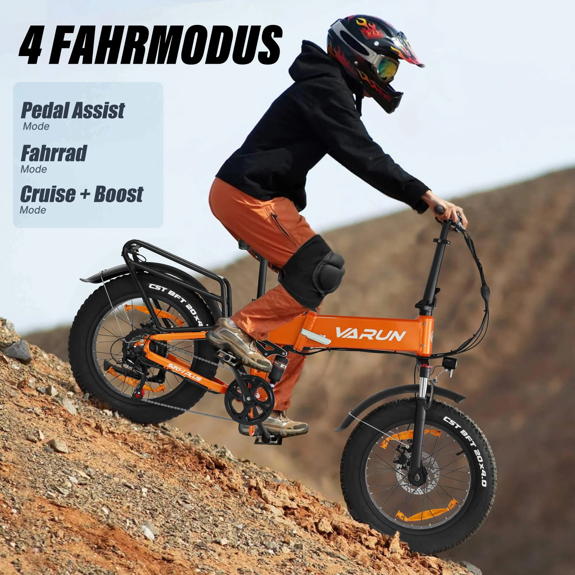 VARUN E Bike Herren und Damen Elektrofahrrad, Faltbares 20 * 4.0 Zoll E-Bike, mit 48V/13Ah Li-Ion Akku, LCD Display, Dual Shock Absorption, Leistung bis zu 100km, MTB - Image 3