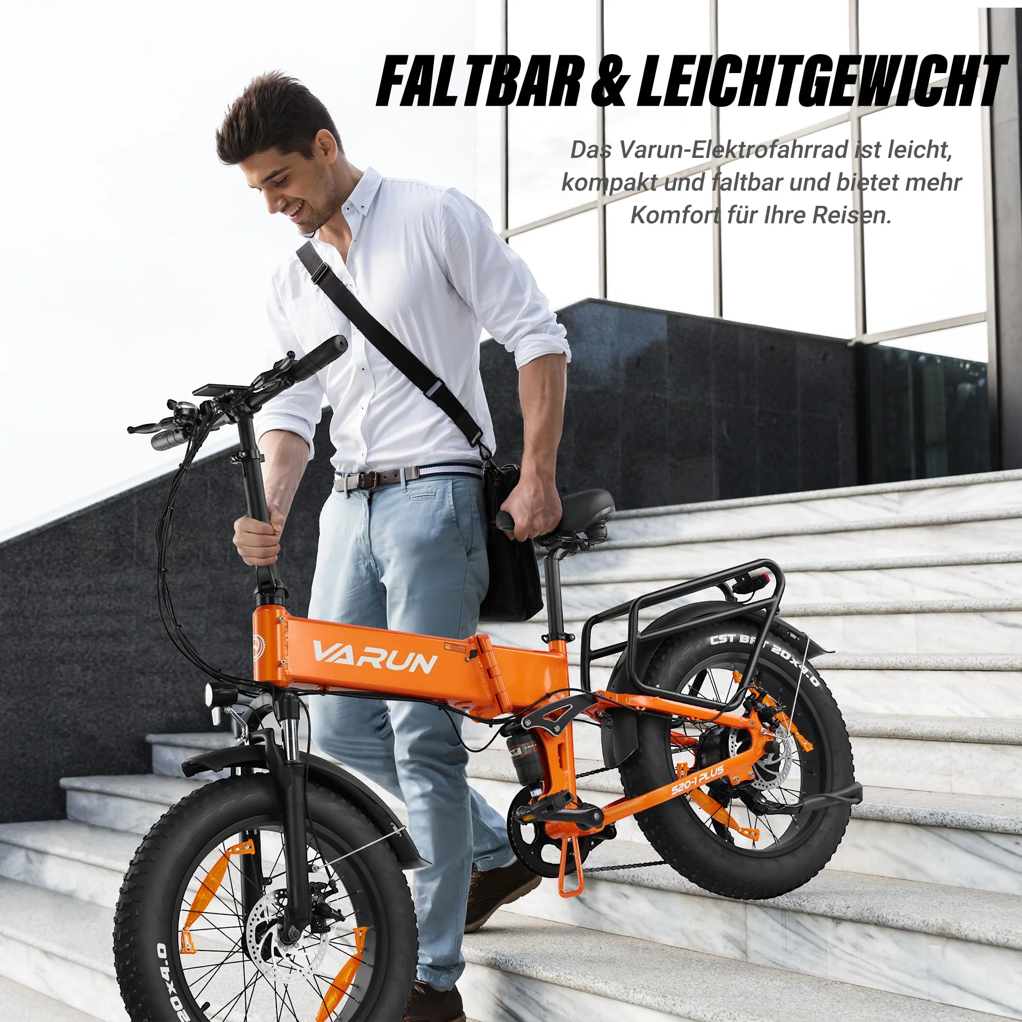VARUN E Bike Herren und Damen Elektrofahrrad, Faltbares 20 * 4.0 Zoll E-Bike, mit 48V/13Ah Li-Ion Akku, LCD Display, Dual Shock Absorption, Leistung bis zu 100km, MTB - Image 4