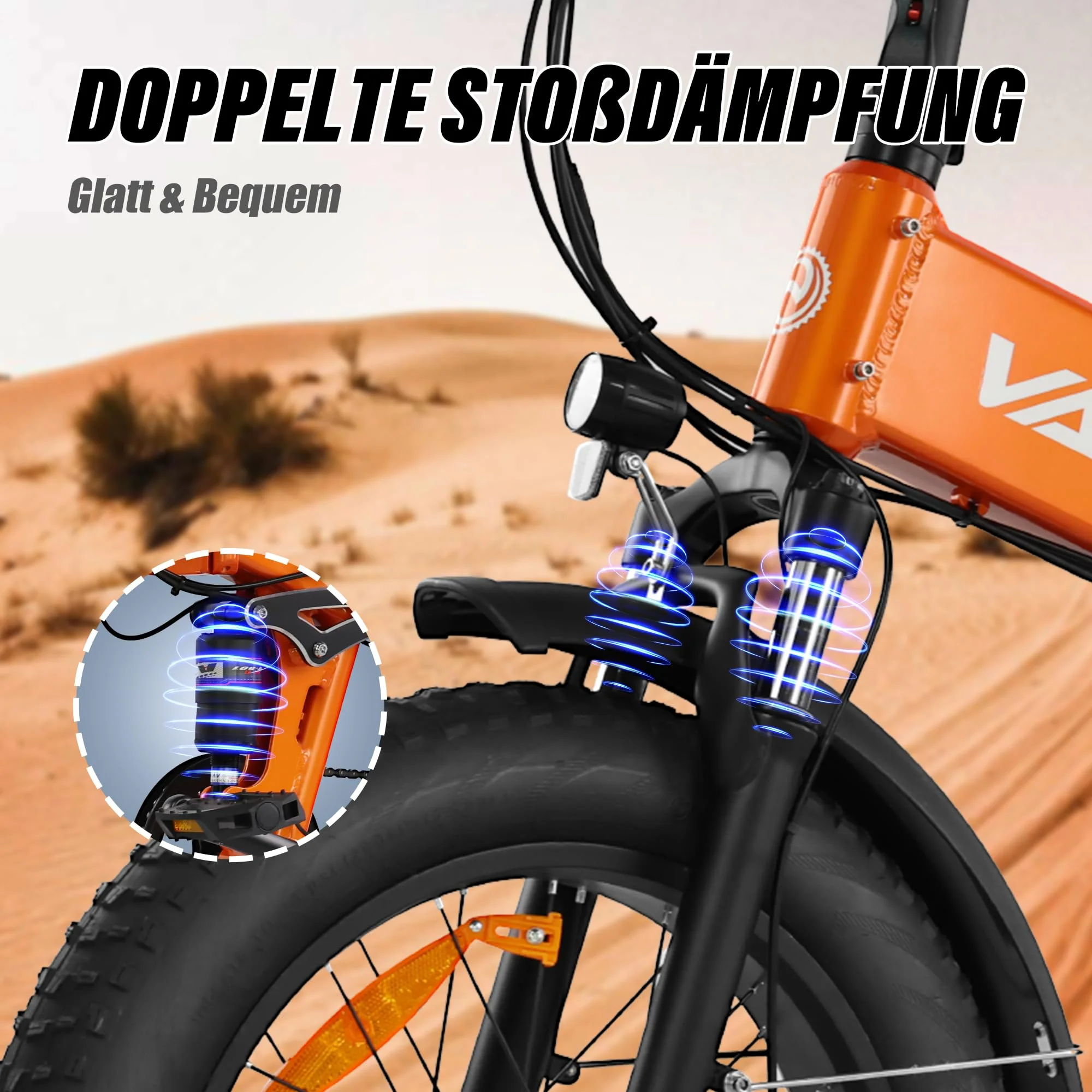 VARUN E Bike Herren und Damen Elektrofahrrad, Faltbares 20 * 4.0 Zoll E-Bike, mit 48V/13Ah Li-Ion Akku, LCD Display, Dual Shock Absorption, Leistung bis zu 100km, MTB - Image 7