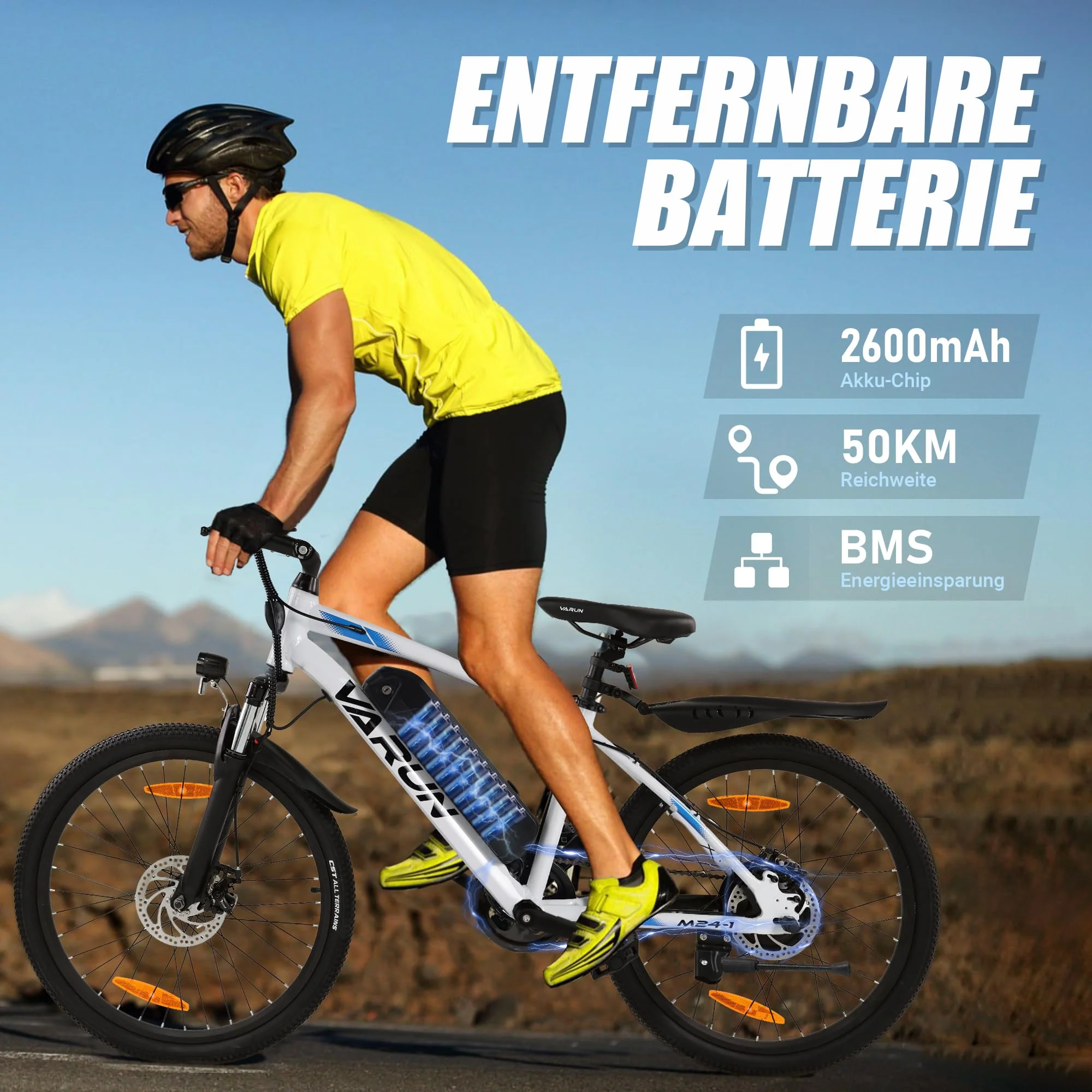 VARUN Elektrofahrrad 24 Zoll, Herren und Damen E-Bike mit 36V 7.8Ah herausnehmbarem Li-Ion Akku mit 250W Motor, Aluminiumlegierung Elektrofahrrad für Outdoor Touren 70KM - Image 3