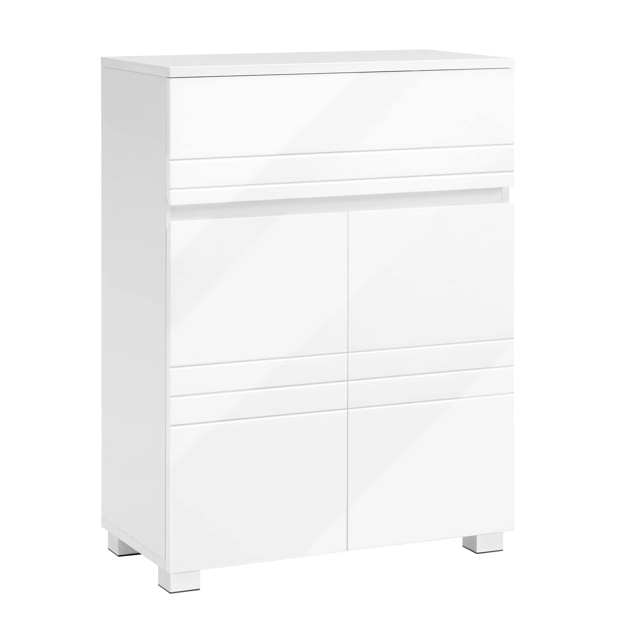 VASAGLE Badezimmerschrank auf Fuß, Aufbewahrungsschrank mit Schublade, Doppeltürschrank, verstellbares Regal, für Eingang, Flur, 60 x 30 x 80 cm, Weiß BBK140W01 - Image 2