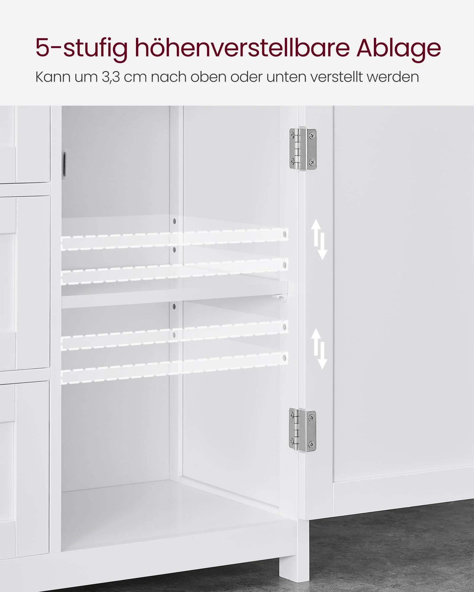VASAGLE Badezimmerschrank, Badschrank, Beistellschrank, mit 3 Schubladen, Schranktür, verstellbare Ablage, 30 x 60 x 80 cm, weiß BBC542P31V1 - Image 2