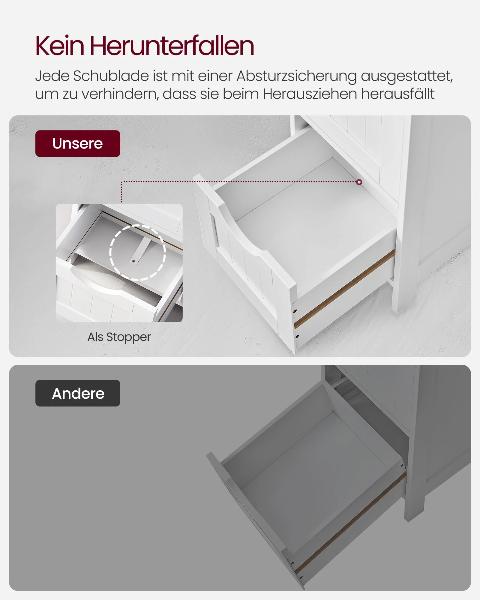 VASAGLE Badezimmerschrank, Badschrank, Beistellschrank mit 4 Schubladen, 30 x 30 x 82 cm, für Badezimmer, Wohnzimmer, Esszimmer, Küche, modern, weiß LHC40W - Image 2