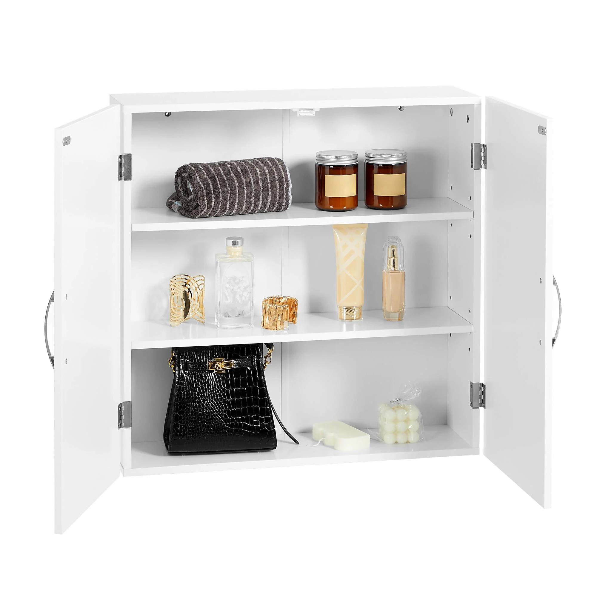VASAGLE Badezimmerschrank, Badschrank, wandmontiert, 18 x 60 x 60 cm, Wandschrank mit verstellbaren Ablagen, wolkenweiß BBC320W01 - Image 5