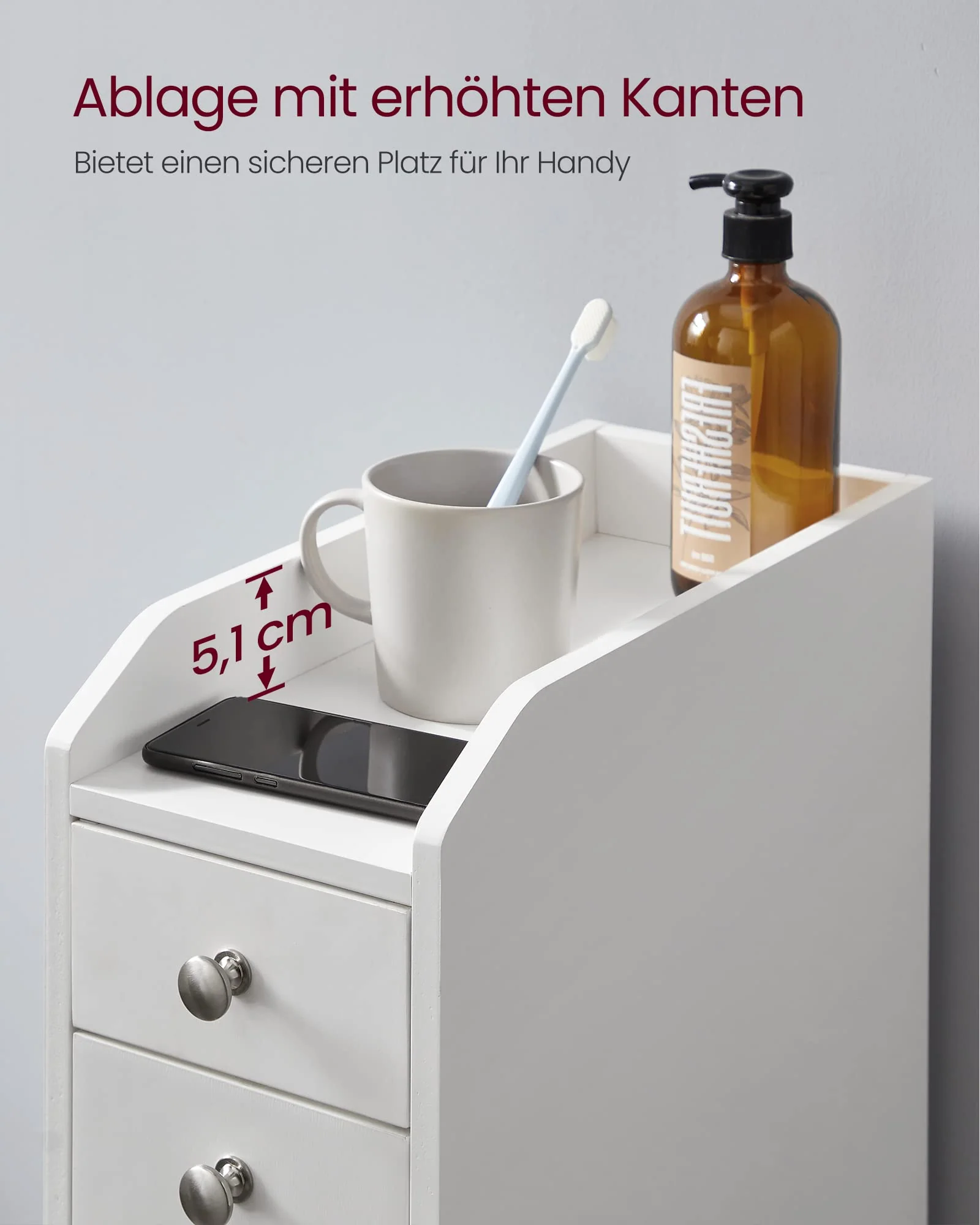 VASAGLE Badezimmerschrank klein, Badschrank schmal, Kleiner Schrank für Toilettenpapier, Toilettenschrank mit Schubladen, Aufbewahrungsschrank stehend, für kleine Räume, weiß BBC847P31 - Image 7