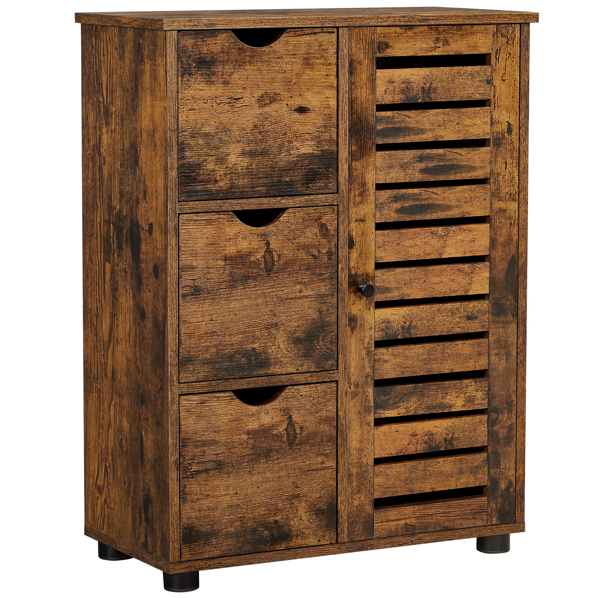 VASAGLE Badezimmerschrank, schmaler Badschrank, Beistellschrank, Kommode, mit 3 Schubladen, Schranktür, verstellbare Ablage, 30 x 60 x 80 cm, vintagebraun BBK143X01 - Image 6
