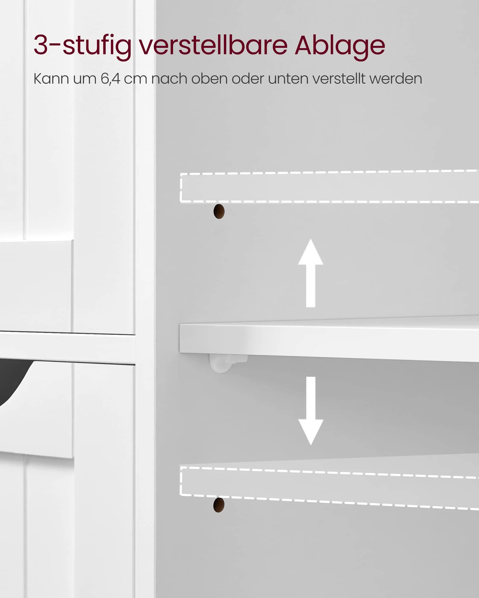 VASAGLE Badezimmerschrank, schmaler Badschrank, Beistellschrank, Kommode, mit 4 Schubladen, Schranktür, verstellbare Ablage, 30 x 55 x 82 cm, weiß LHC41W - Image 2