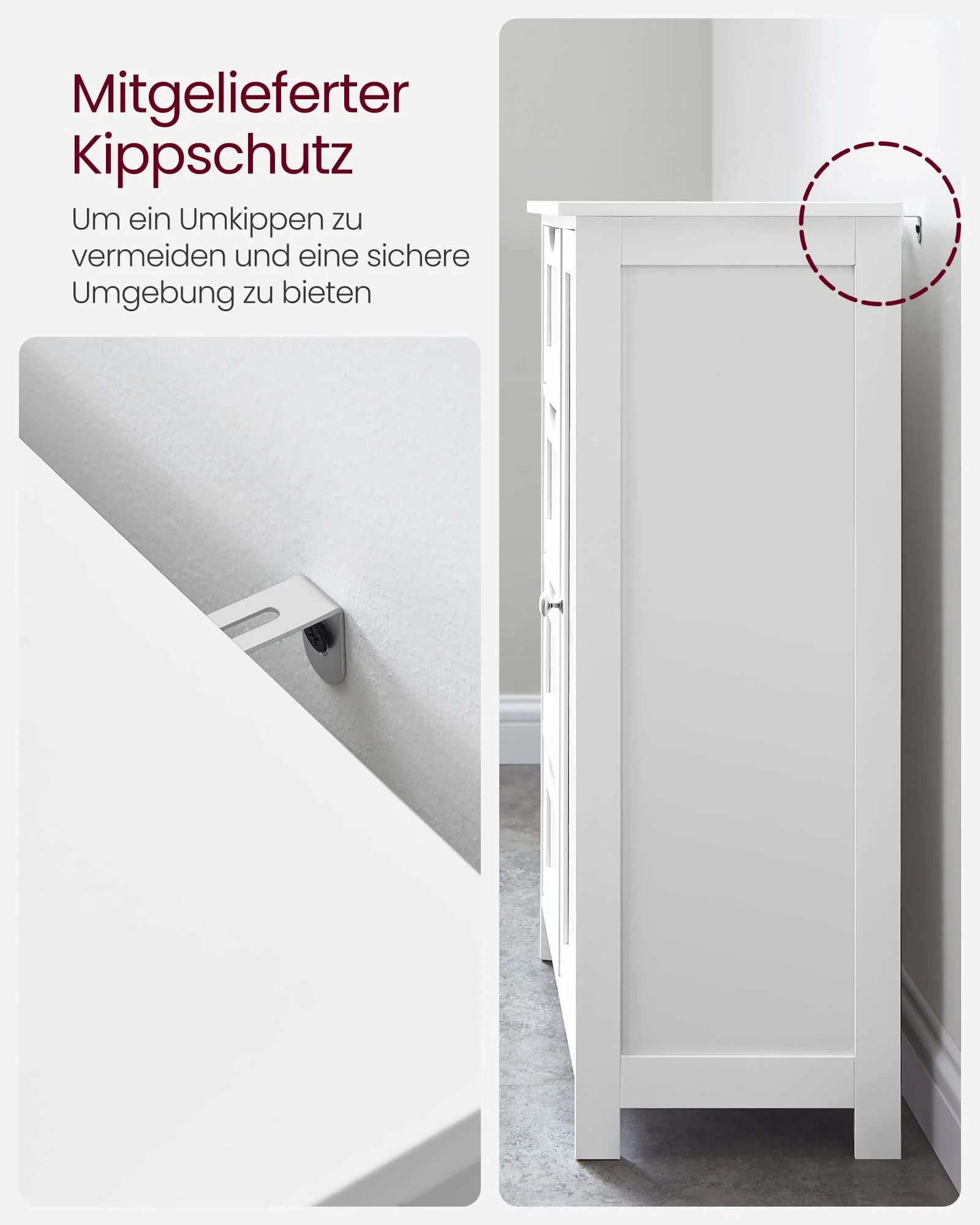 VASAGLE Badezimmerschrank, schmaler Badschrank, Beistellschrank, Kommode, mit 4 Schubladen, Schranktür, verstellbare Ablage, 30 x 55 x 82 cm, weiß LHC41W - Image 3