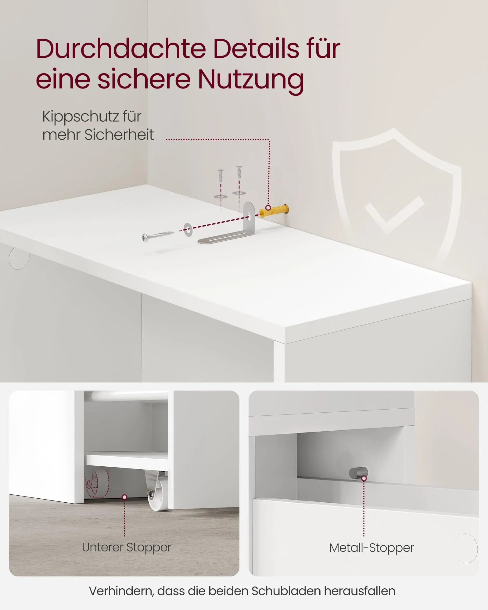 VASAGLE Badezimmschrank hoch, Hochschrank, Badschrank schmal, freistehend, mit Schubladen und höhenverstellbarer Ablage, für kleine Räume, modern, klassikweiß BBK567T14 - Image 2