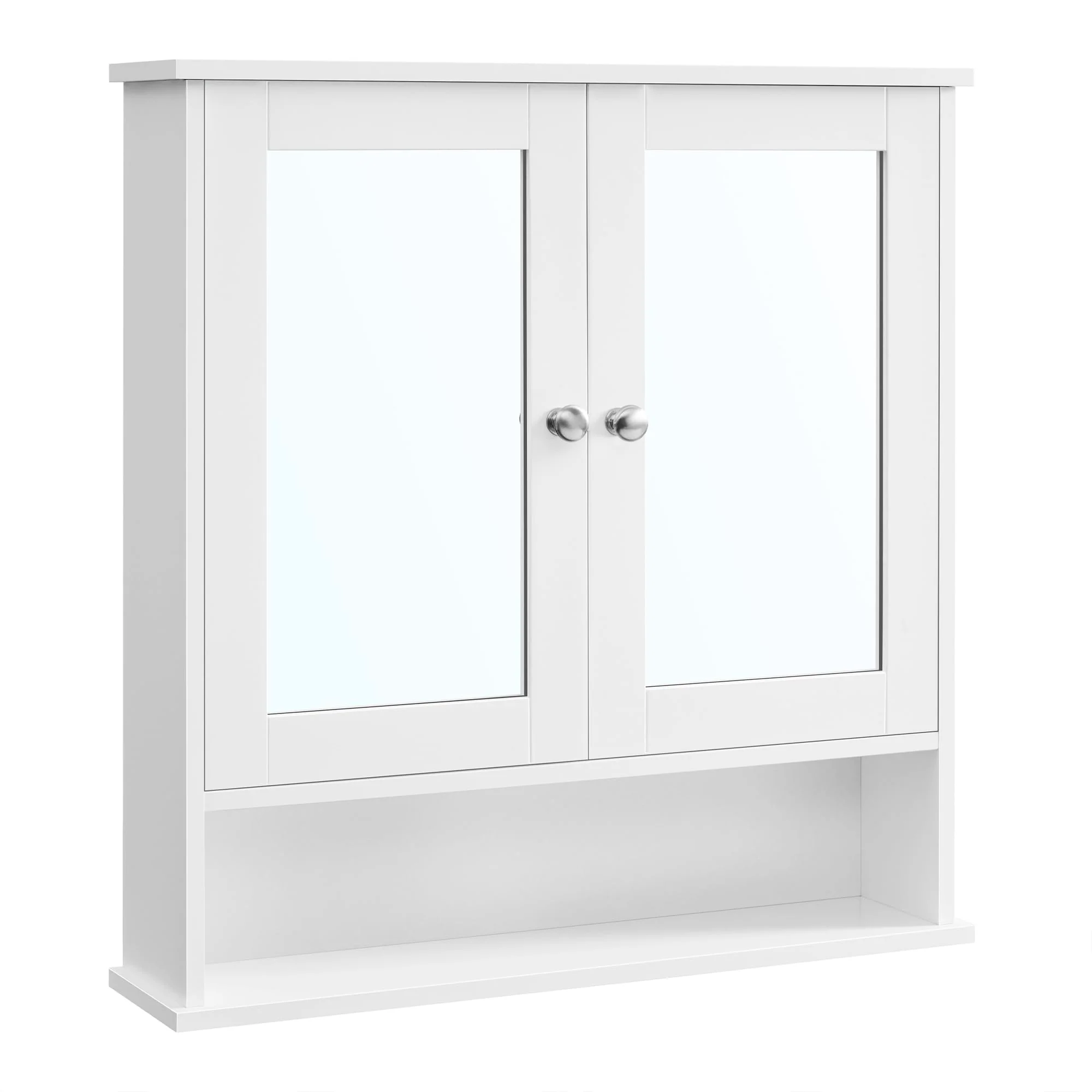 VASAGLE Spiegelschrank, Badschrank, Wandschrank, Hängeschrank mit 2 Spiegeltüren und offenem Fach, verstellbare Ablage, Wandmontage, 13 x 56,5 x 58,5 cm, Weiß LHC002 - Image 2