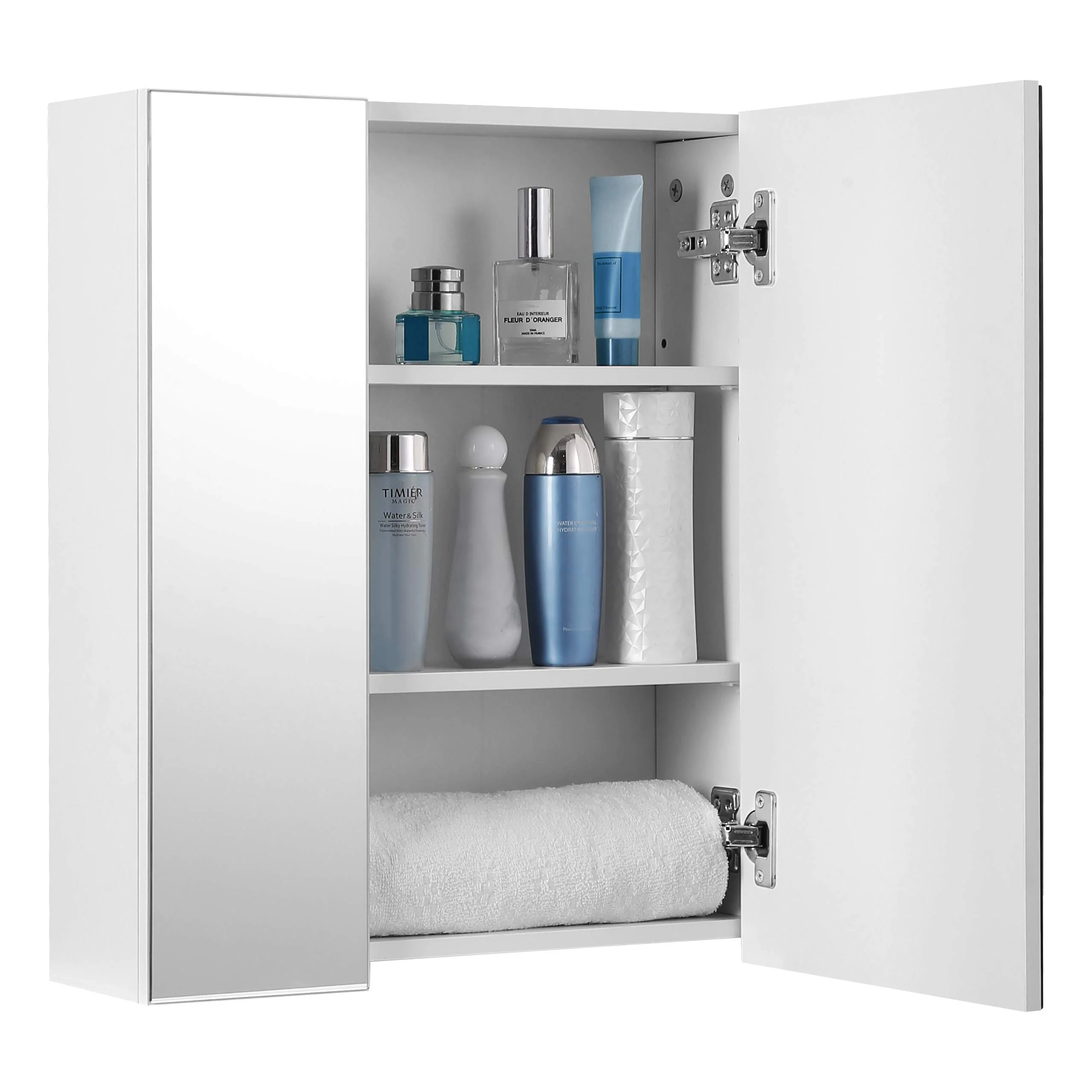 VASAGLE Wandschrank für Badezimmer, Schrank mit Spiegel, 3 Türen, 60 x 15 x 55 cm, mit verstellbarem Regal, modern, weiß, BBK22WT - Image 2