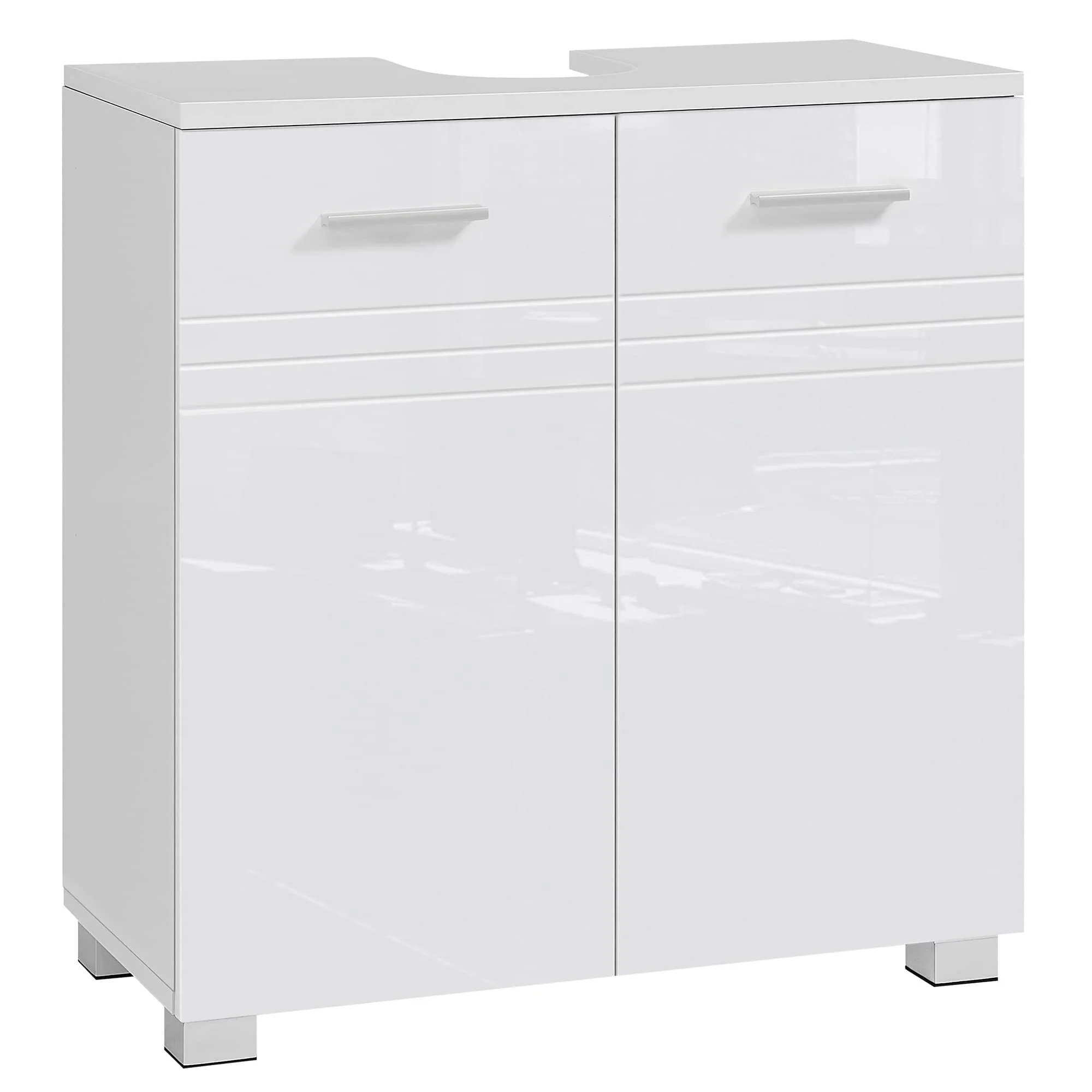 VASAGLE Waschbeckenunterschrank, Badezimmerschrank mit Hochglanz Oberfläche, Doppeltür Badschrank, verstellbare Ablage, sanft schließende Scharniere, fürs Badezimmer, 60 x 30 x 63 cm, weiß BBK112W01 - Image 5
