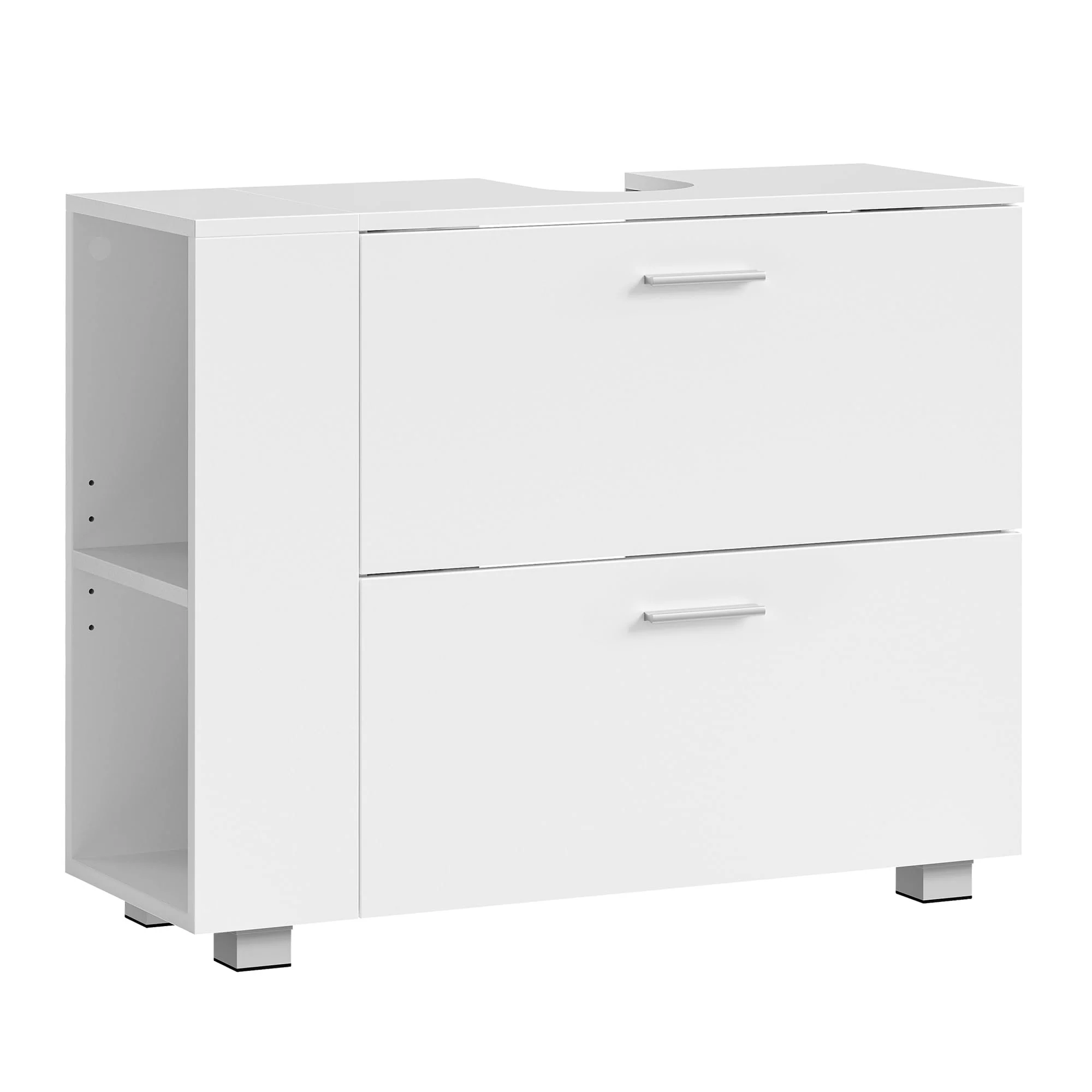 VASAGLE Waschbeckenunterschrank, offene Fächer an Einer Seite, rechts oder Links austauschbar, Badschrank, große Öffnung für Siphons, 30 x 80 x 64 cm, wolkenweiß BBK502W01 - Image 5
