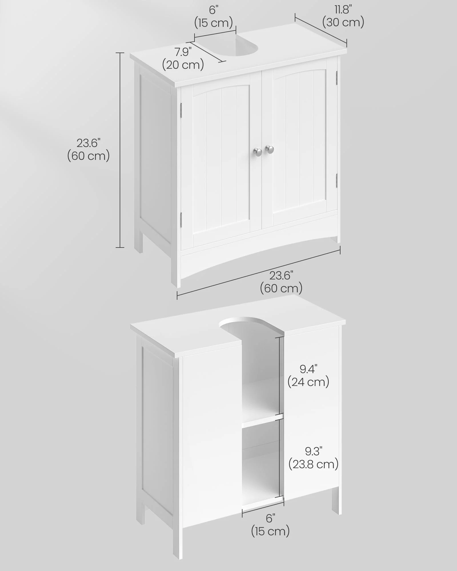 VASAGLE Waschbeckenunterschrank, Unterschrank, Waschtischunterschrank, Badezimmerschrank mit 2 Türen, verstellbare Ablage, viel Stauraum, freistehend, Landhausstil, 60 x 30 x 60 cm, Weiß BBC01WT - Image 2