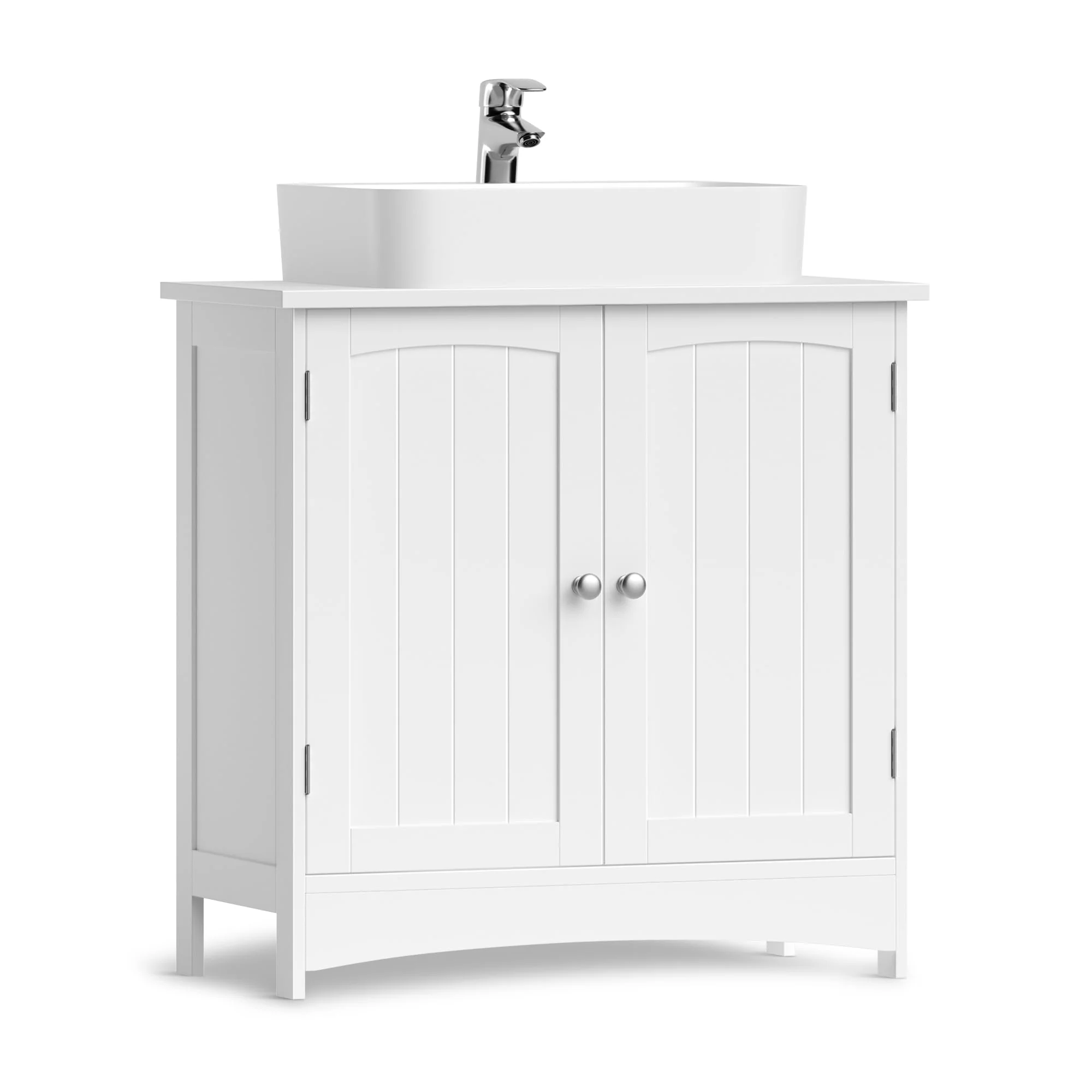 VASAGLE Waschbeckenunterschrank, Unterschrank, Waschtischunterschrank, Badezimmerschrank mit 2 Türen, verstellbare Ablage, viel Stauraum, freistehend, Landhausstil, 60 x 30 x 60 cm, Weiß BBC01WT - Image 3