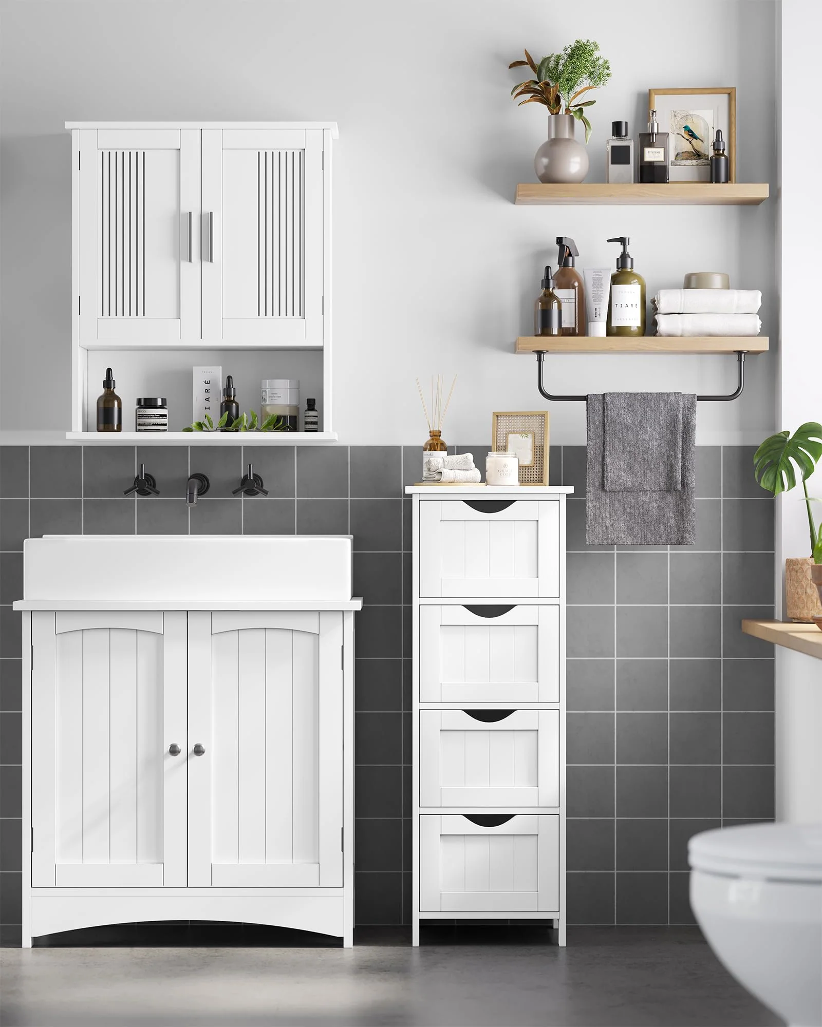 VASAGLE Waschbeckenunterschrank, Unterschrank, Waschtischunterschrank, Badezimmerschrank mit 2 Türen, verstellbare Ablage, viel Stauraum, freistehend, Landhausstil, 60 x 30 x 60 cm, Weiß BBC01WT - Image 9