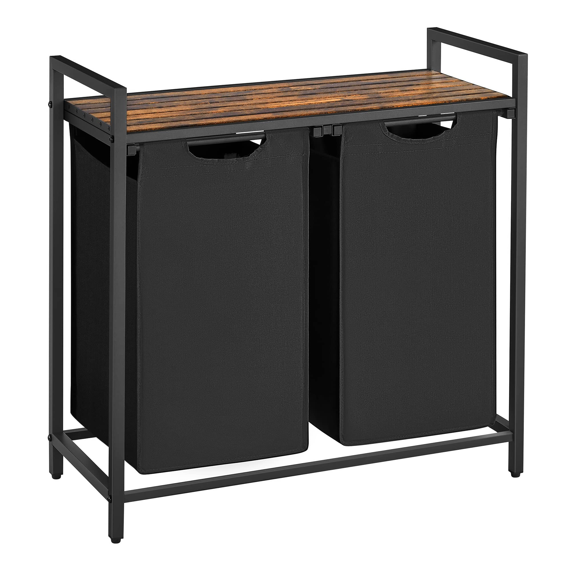 VASAGLE Wäschekorb 2 Fächer, Wäschesammler mit Ablage, Wäschebox, Wäschesack aus Oxford-Gewebe ausziehbar abnehmbar, Metallrahmen, 2 x 46 L, 73 x 33 x 72 cm, vintagebraun-schwarz BLH201B01 - Image 8