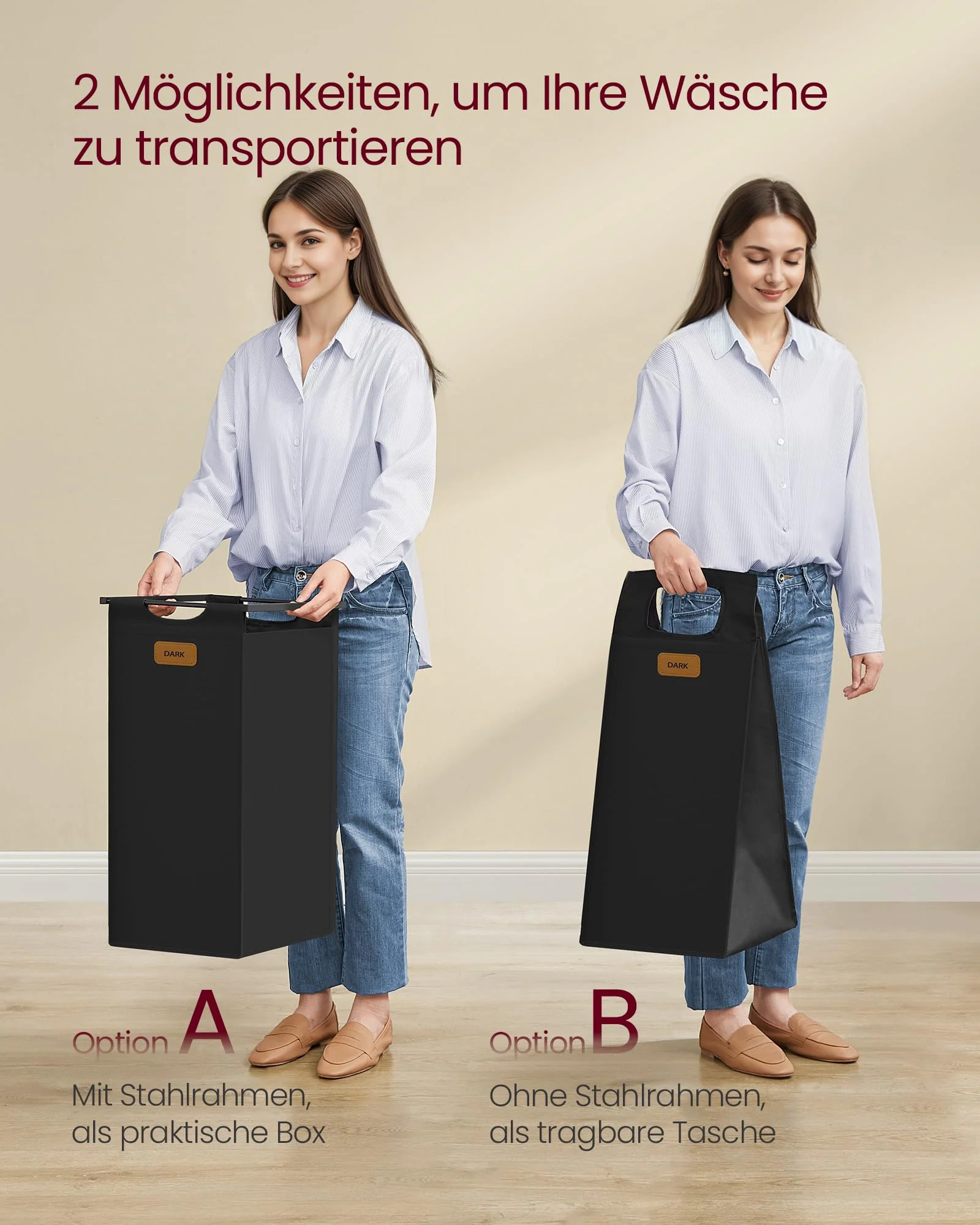 VASAGLE Wäschekorb 4 Fächer, Wäschesammler 150 L, Wäschesortierer, Rollen, Wäschewagen mit Ablage, Wäschesack, kleine seitliche Taschen, 6 Etiketten, kastanienbraun-tintenschwarz-taubengrau BLH203B01 - Image 7