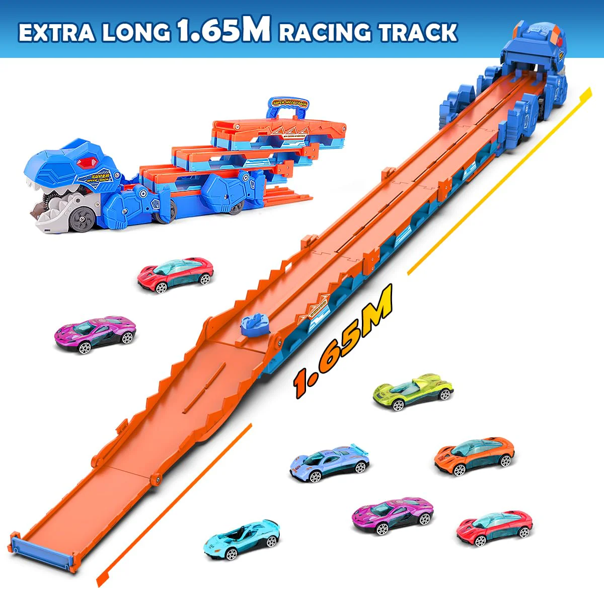 VATOS Dinosaurier Transport Truck Auto Spielzeug - 2 in 1 Auswurf Folding Portable Track Auto mit 8 Race Cars, Träger Fahrzeuge Spielzeug-Set für Kinder Jungen 3-5 Jahre alt - Image 2