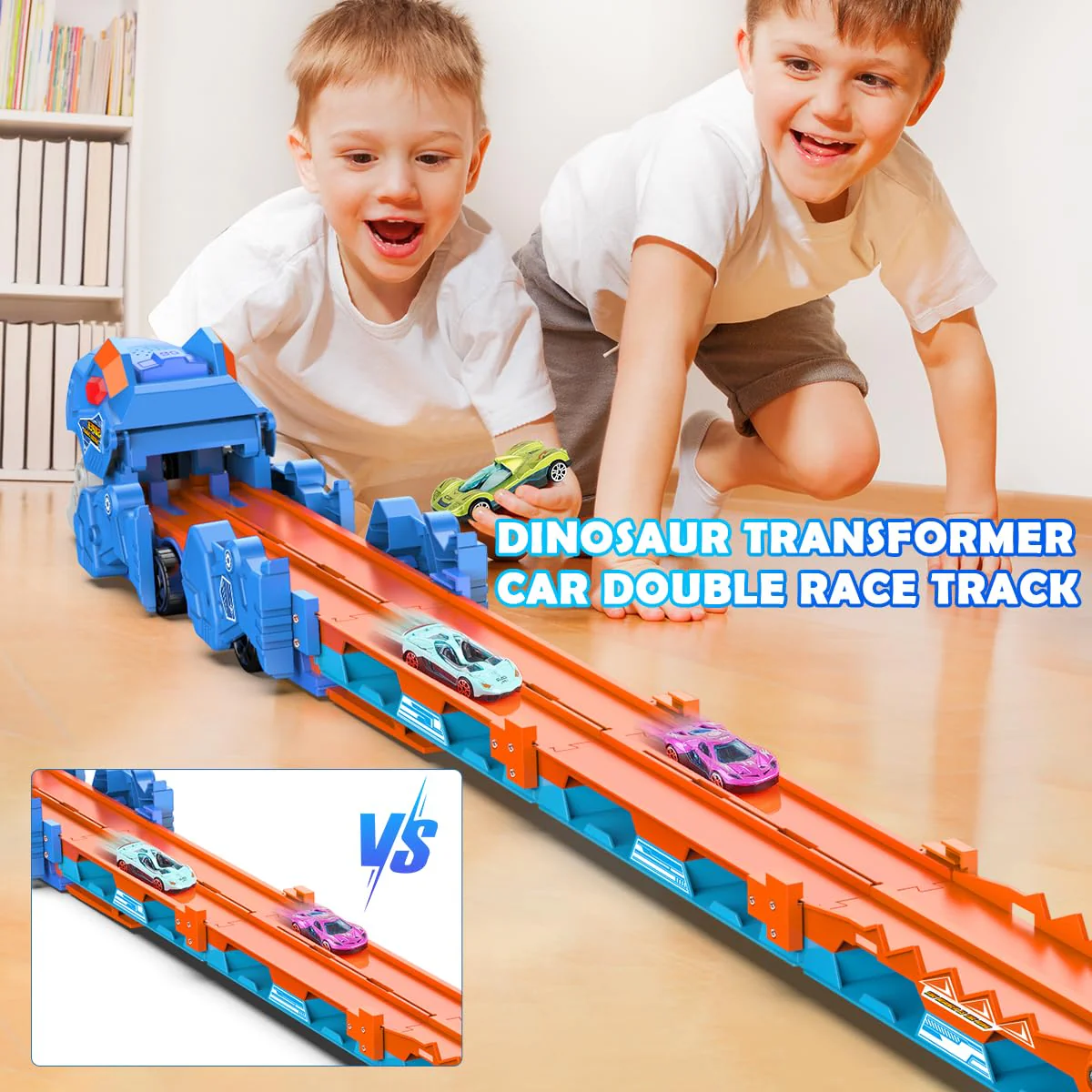 VATOS Dinosaurier Transport Truck Auto Spielzeug - 2 in 1 Auswurf Folding Portable Track Auto mit 8 Race Cars, Träger Fahrzeuge Spielzeug-Set für Kinder Jungen 3-5 Jahre alt - Image 5