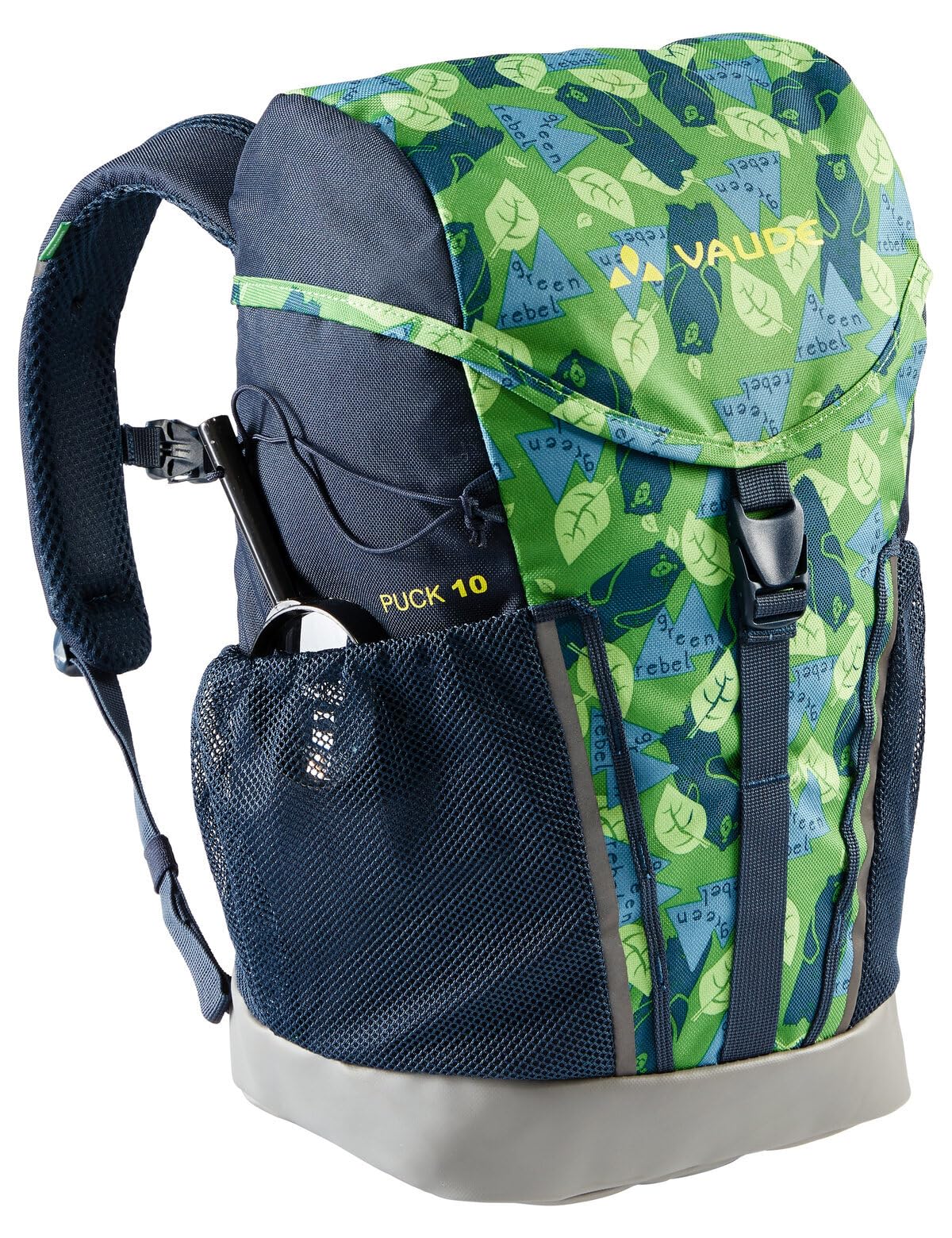 VAUDE Kinderrucksack Jungen & Mädchen Puck 10 Liter in grün, komfortabler Wanderrucksack Kinder, Wetterfester Schulrucksack mit Regenhülle & Lupe, viel Stauraum