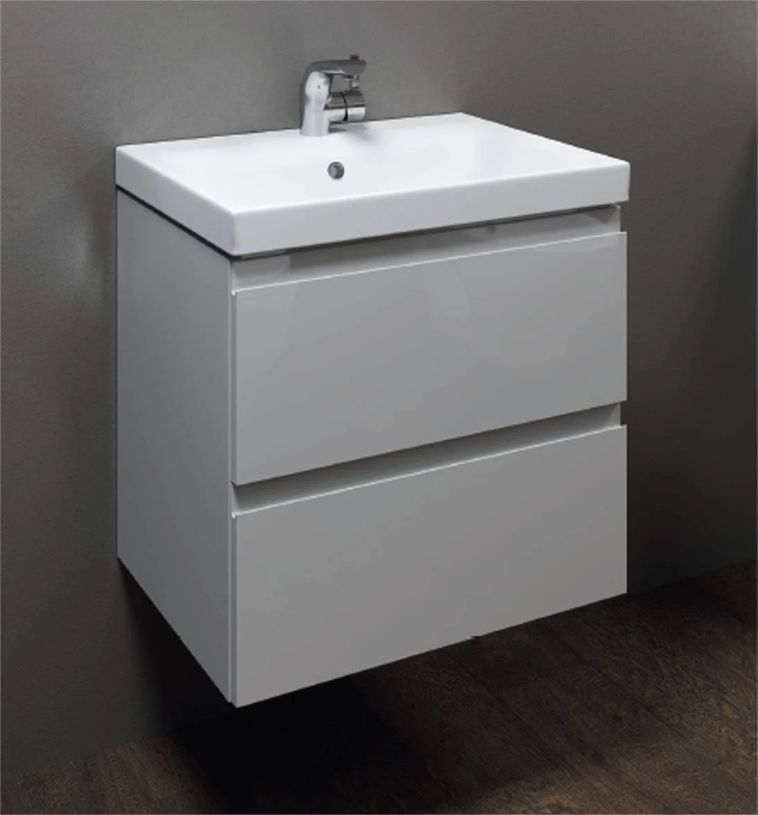 VBChome Badmöbel 80 cm Weiß Hängeschrank Wandschrank Waschbecken mit Unterschrank Keramik Waschtisch 2-Schubladen gefräste Griffe Moduo Modern Elegant - Image 11