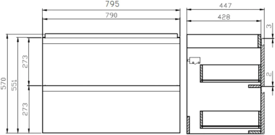 VBChome Badmöbel 80 cm Weiß Hängeschrank Wandschrank Waschbecken mit Unterschrank Keramik Waschtisch 2-Schubladen gefräste Griffe Moduo Modern Elegant - Image 2