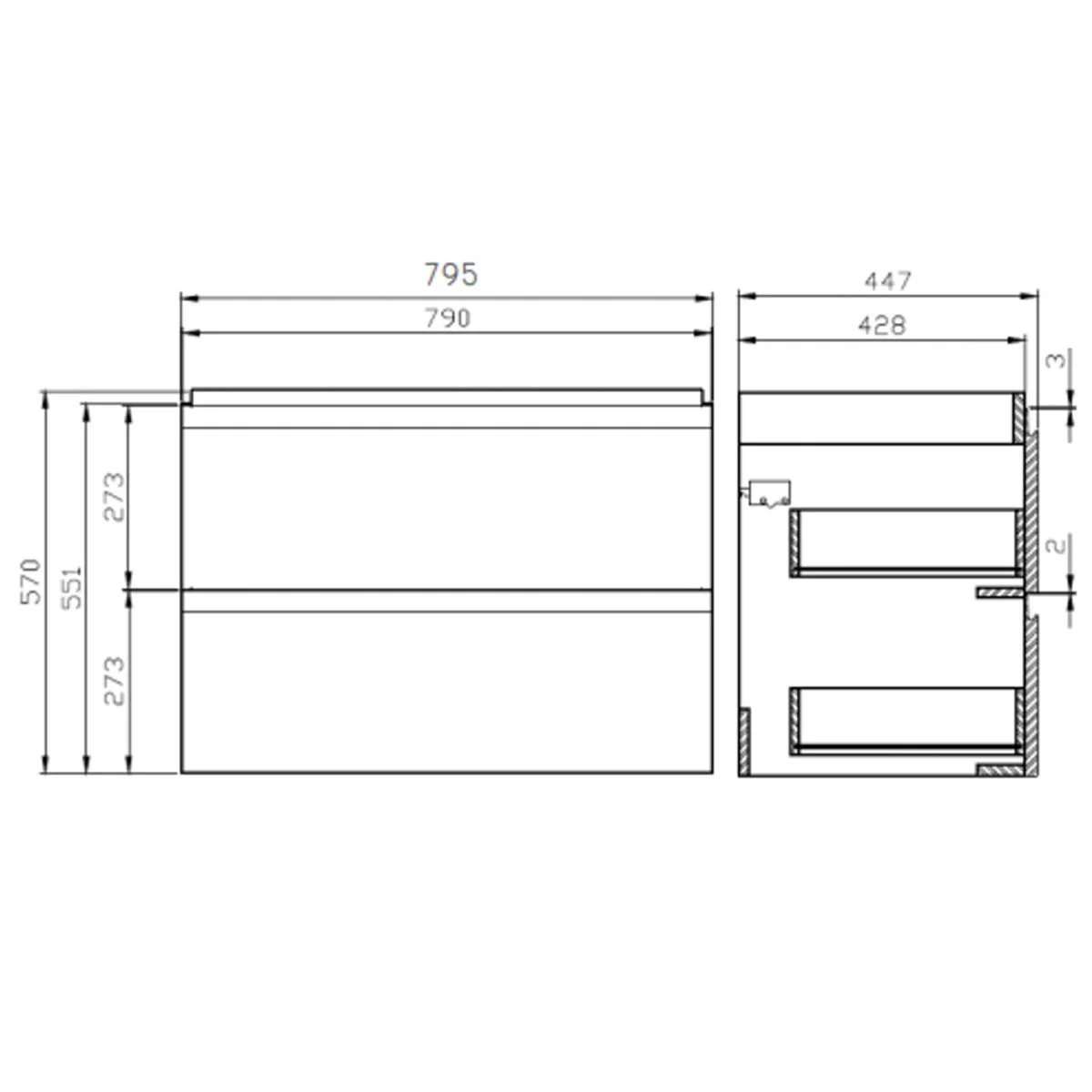 VBChome Badmöbel 80 cm Weiß Hängeschrank Wandschrank Waschbecken mit Unterschrank Keramik Waschtisch 2-Schubladen gefräste Griffe Moduo Modern Elegant - Image 3