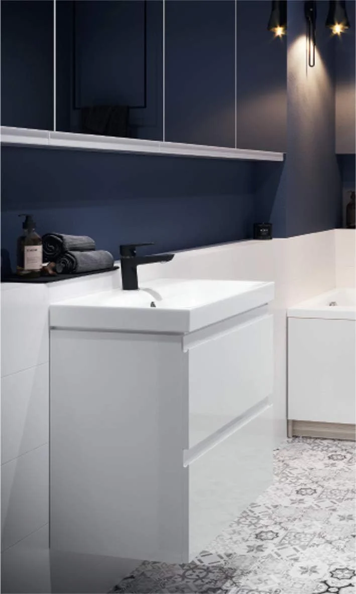 VBChome Badmöbel 80 cm Weiß Hängeschrank Wandschrank Waschbecken mit Unterschrank Keramik Waschtisch 2-Schubladen gefräste Griffe Moduo Modern Elegant - Image 6
