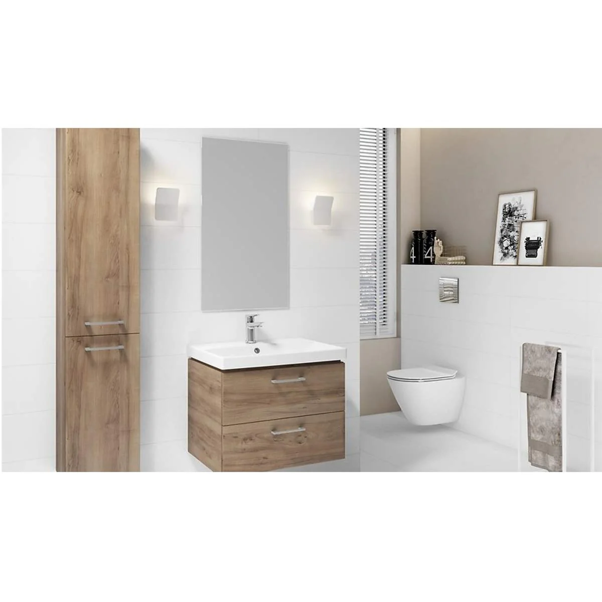 VBChome Waschtischunterschrank 60 cm Waschbecken mit Unterschrank 2 Schubladen Nussbaum Badmöbel weiß Hochglanz Badezimmermöbel hängend - Image 10
