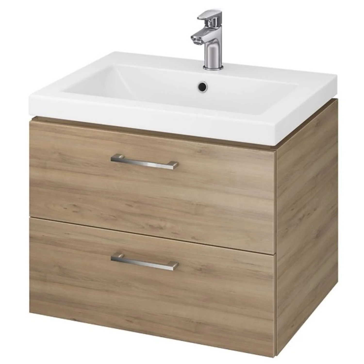 VBChome Waschtischunterschrank 60 cm Waschbecken mit Unterschrank 2 Schubladen Nussbaum Badmöbel weiß Hochglanz Badezimmermöbel hängend - Image 4
