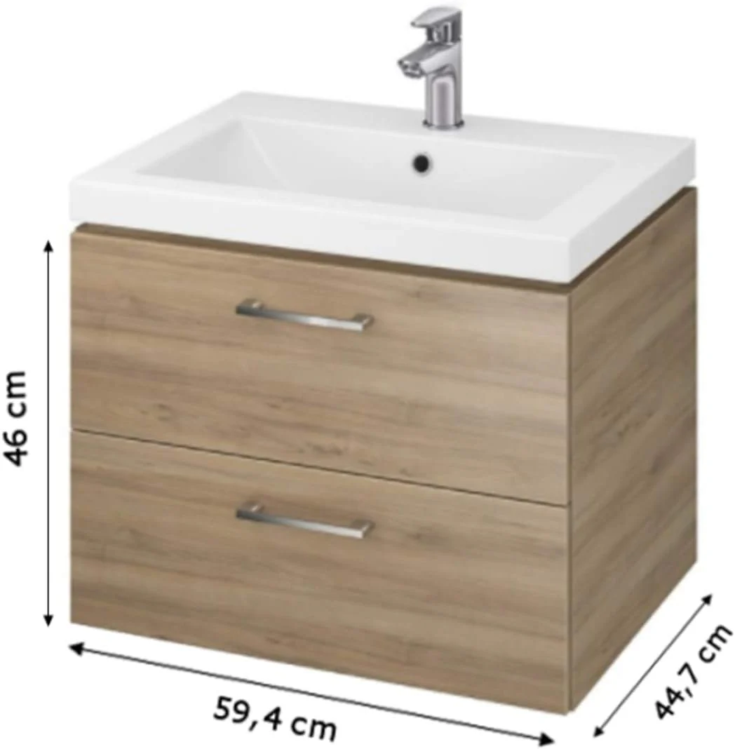 VBChome Waschtischunterschrank 60 cm Waschbecken mit Unterschrank 2 Schubladen Nussbaum Badmöbel weiß Hochglanz Badezimmermöbel hängend - Image 6