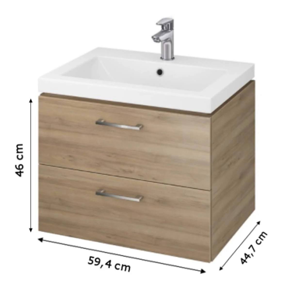 VBChome Waschtischunterschrank 60 cm Waschbecken mit Unterschrank 2 Schubladen Nussbaum Badmöbel weiß Hochglanz Badezimmermöbel hängend - Image 7