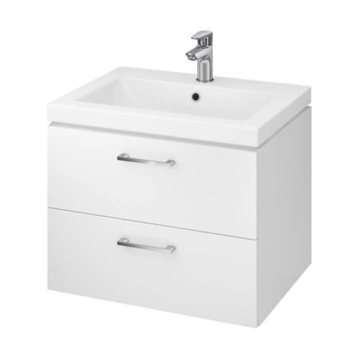 VBChome Waschtischunterschrank 60 cm Waschbecken mit Unterschrank 2 Schubladen Weiß Badmöbel weiß Hochglanz Badezimmermöbel hängend - Image 10