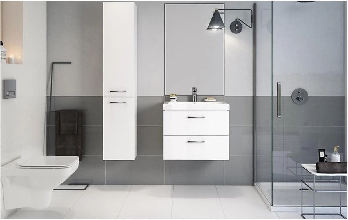 VBChome Waschtischunterschrank 60 cm Waschbecken mit Unterschrank 2 Schubladen Weiß Badmöbel weiß Hochglanz Badezimmermöbel hängend - Image 12