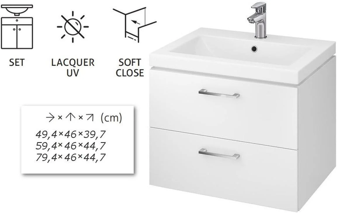 VBChome Waschtischunterschrank 60 cm Waschbecken mit Unterschrank 2 Schubladen Weiß Badmöbel weiß Hochglanz Badezimmermöbel hängend - Image 13