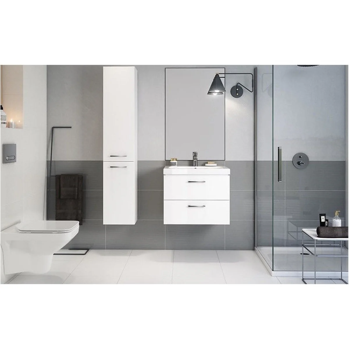 VBChome Waschtischunterschrank 60 cm Waschbecken mit Unterschrank 2 Schubladen Weiß Badmöbel weiß Hochglanz Badezimmermöbel hängend - Image 14