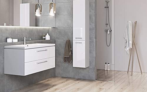 VBChome Waschtischunterschrank 60 cm Waschbecken mit Unterschrank 2 Schubladen Weiß Badmöbel weiß Hochglanz Badezimmermöbel hängend - Image 16