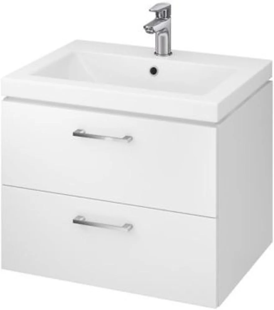 VBChome Waschtischunterschrank 60 cm Waschbecken mit Unterschrank 2 Schubladen Weiß Badmöbel weiß Hochglanz Badezimmermöbel hängend - Image 2
