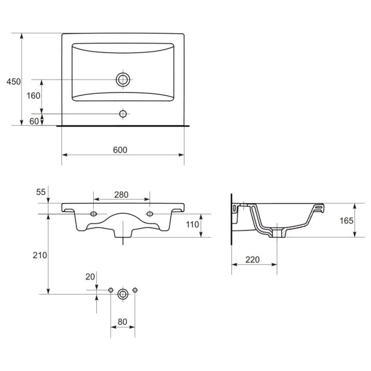 VBChome Waschtischunterschrank 60 cm Waschbecken mit Unterschrank 2 Schubladen Weiß Badmöbel weiß Hochglanz Badezimmermöbel hängend - Image 3