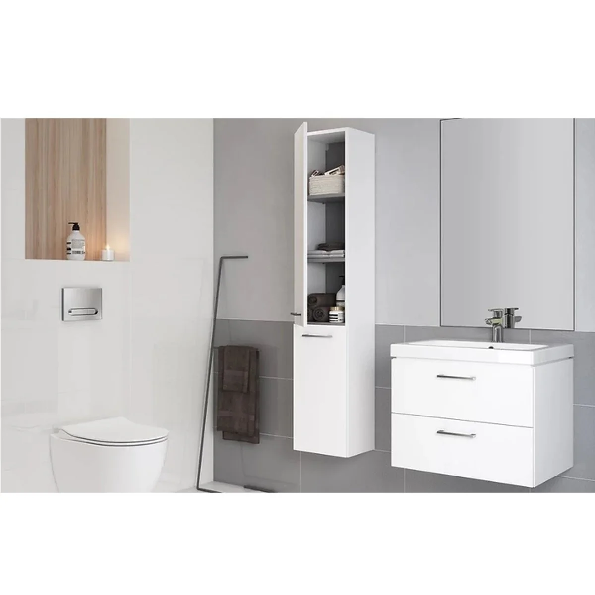 VBChome Waschtischunterschrank 60 cm Waschbecken mit Unterschrank 2 Schubladen Weiß Badmöbel weiß Hochglanz Badezimmermöbel hängend - Image 4