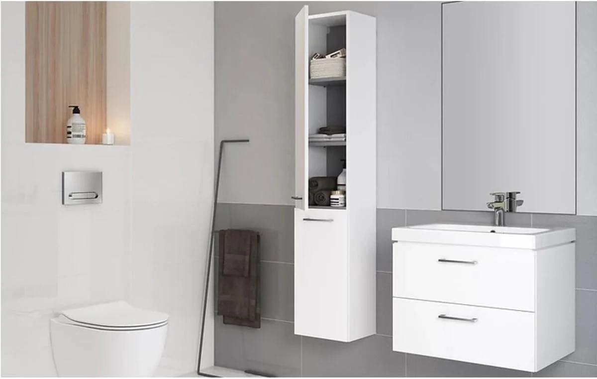 VBChome Waschtischunterschrank 60 cm Waschbecken mit Unterschrank 2 Schubladen Weiß Badmöbel weiß Hochglanz Badezimmermöbel hängend - Image 8