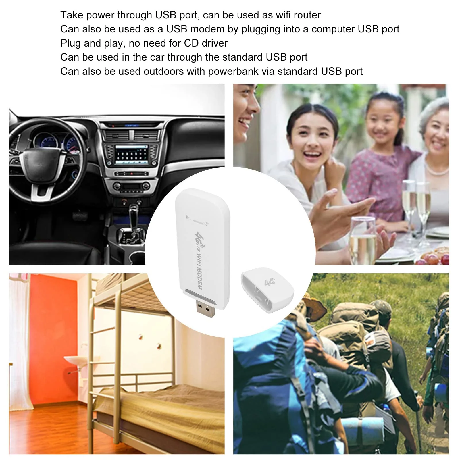 VBESTLIFE 4G-LTE-USB-WLAN-Modem, 150-Mbit/s-WLAN-Router mit SIM-Kartensteckplatz, Unterstützt 10 Benutzer, Tragbarer Reise-Hotspot, Unterstützt LTE B1 B3 B5 - Image 7