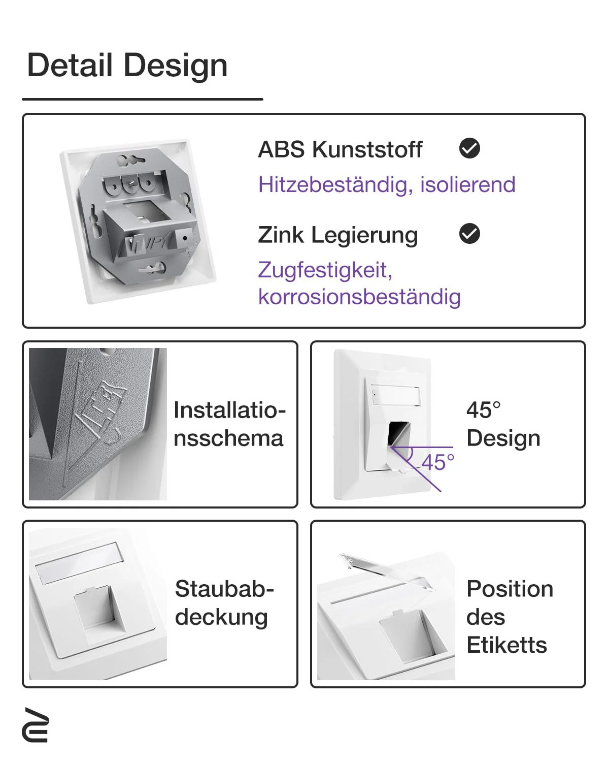VCELINK 1x Keystone Netzwerkdose Unterputz CAT7/6A 1Fach, Lan Dose Keystone RJ45 Modul, STP Vollgeschirmt, RJ45 Ethernet Datendose DSL Patchkabel Verlegekabel - Image 2