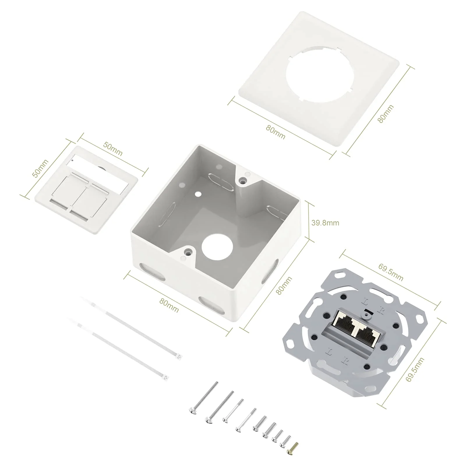 VCELINK Universal Netzwerkdose Cat6A, 2 x RJ45 Port Lan Dose, Datendose Aufputz oder Unterputz - Geschirmt, 10 Gigabit Ethernet Netzwerk RJ45 Dose, POE, CAT7 CAT6 CAT5, Weiß - Image 5