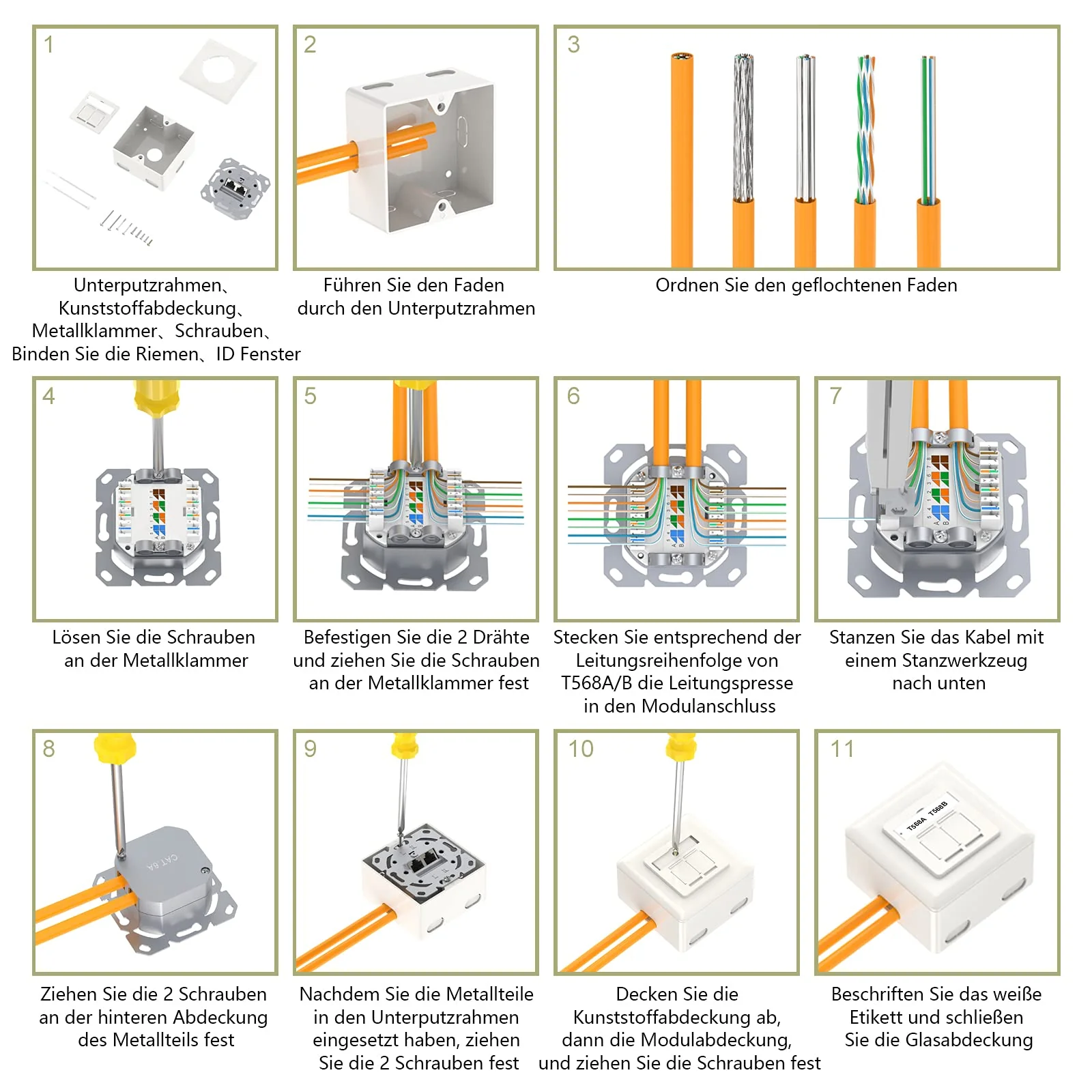 VCELINK Universal Netzwerkdose Cat6A, 2 x RJ45 Port Lan Dose, Datendose Aufputz oder Unterputz - Geschirmt, 10 Gigabit Ethernet Netzwerk RJ45 Dose, POE, CAT7 CAT6 CAT5, Weiß - Image 6