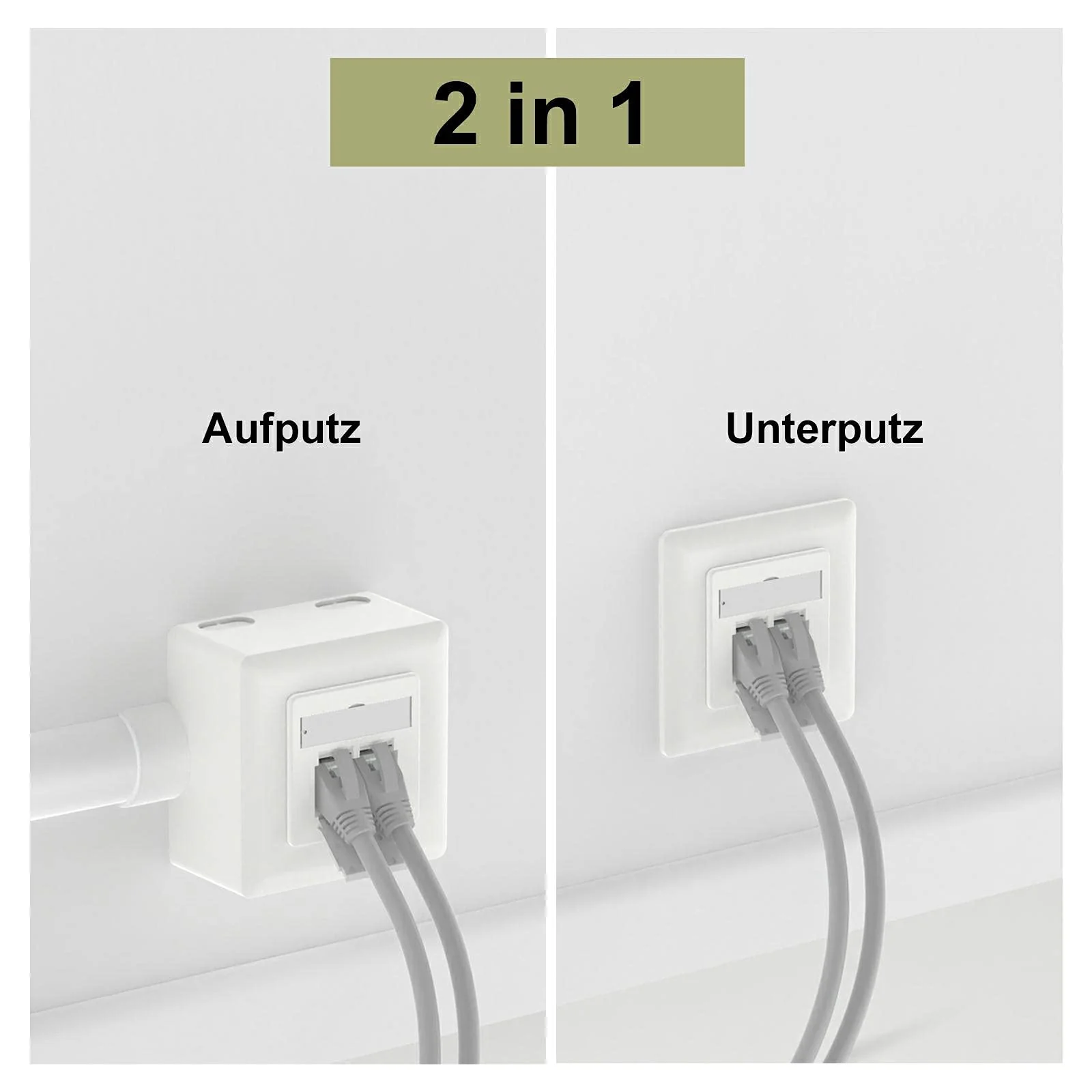 VCELINK Universal Netzwerkdose Cat6A, 2 x RJ45 Port Lan Dose, Datendose Aufputz oder Unterputz - Geschirmt, 10 Gigabit Ethernet Netzwerk RJ45 Dose, POE, CAT7 CAT6 CAT5, Weiß - Image 7