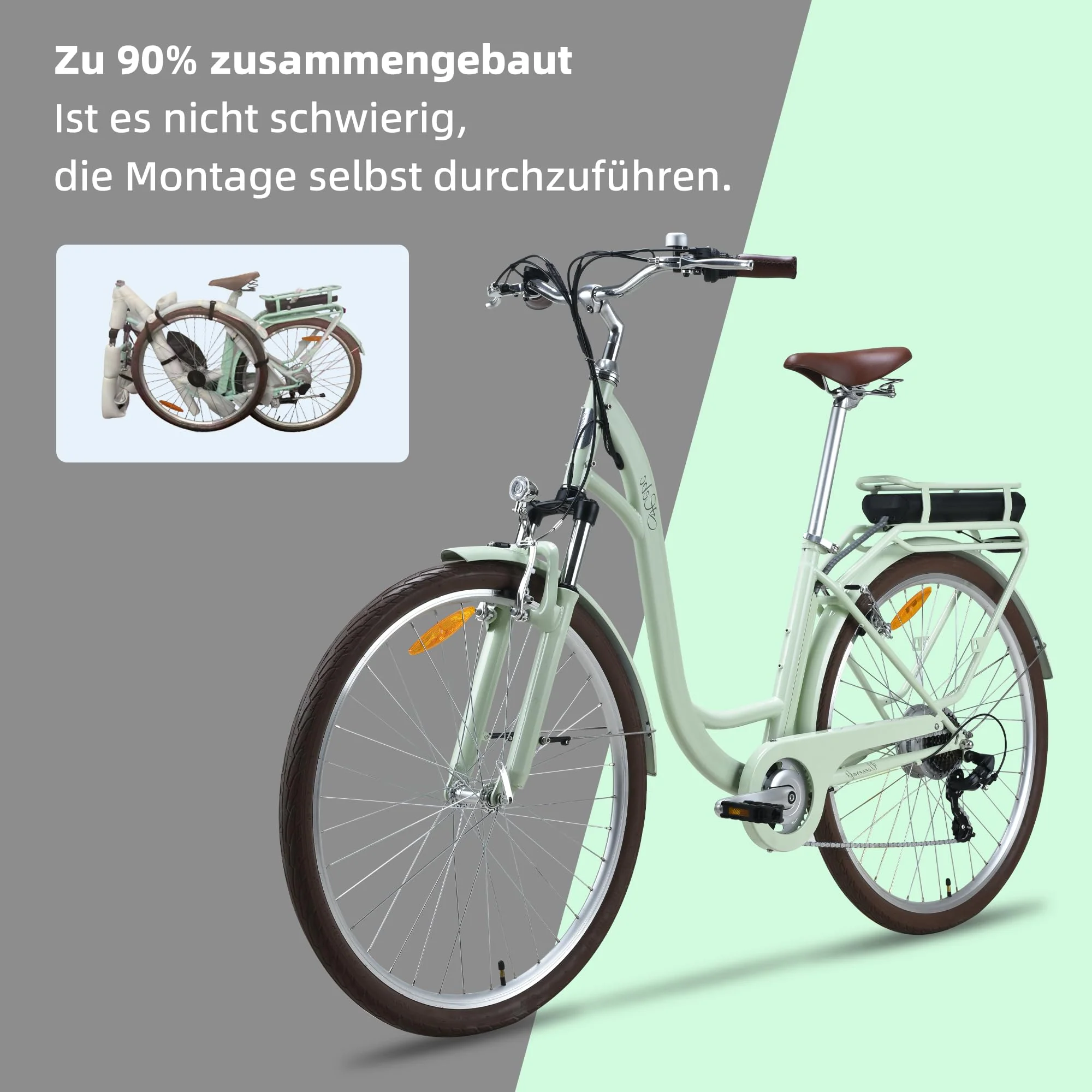 VecoCraft E-Bike City Elektrofahrrad für Herren und Damen 28 Zoll 7-Gang-Modus 3 Fahrmodi mit 10 Ah Akku 36V 250W Heckmotor RH 46 cm (Olivgrün) - Image 5