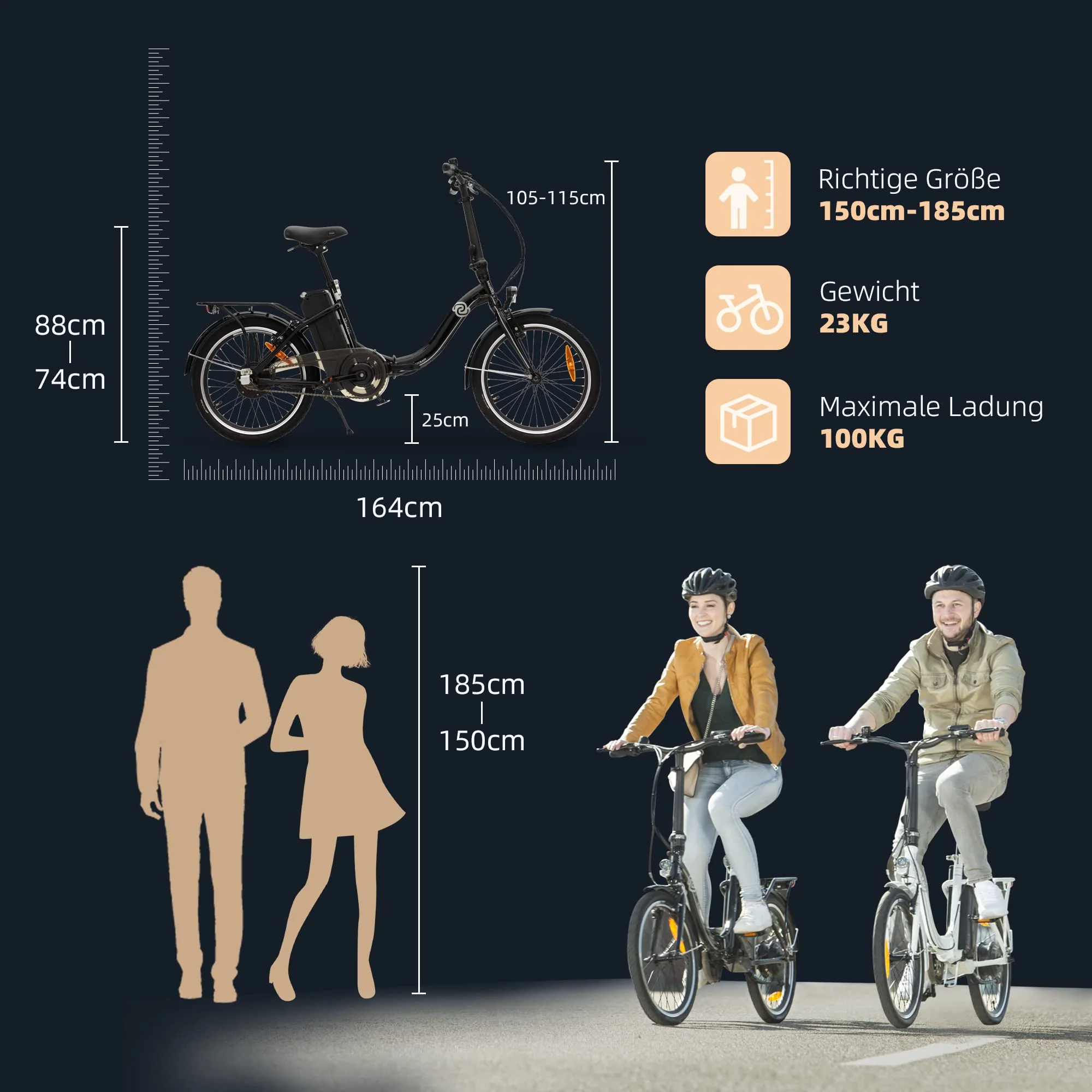 VecoCraft Elektro Klapprad Nemesis, e-Bike klapprad 20 Zoll, 36V 7.8Ah abnehmbaren Lithiumbatterien Reichweite 65km, 250W Heckmotor, klapprad Erwachsene, e-Bike Damen e Bike Herren - Image 6