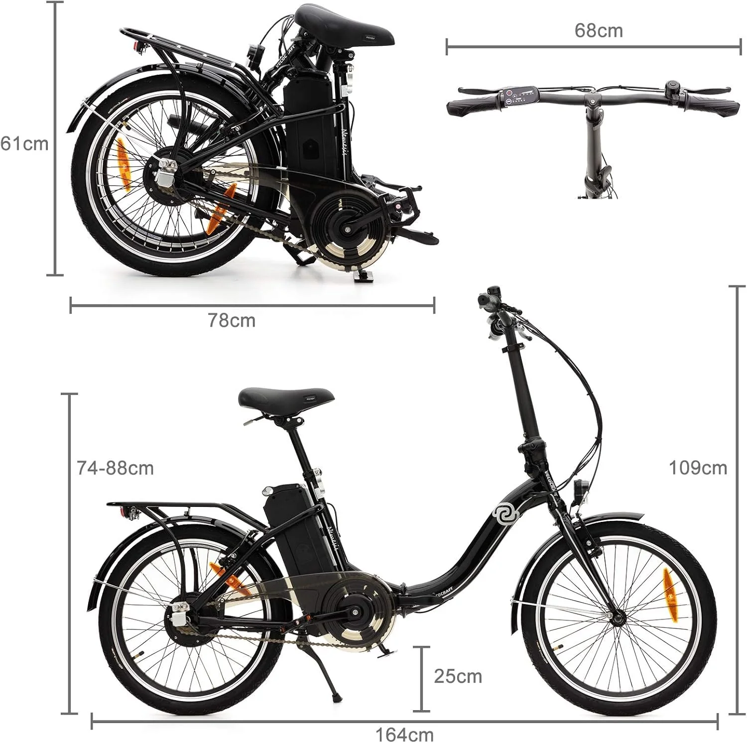 VecoCraft Nemesis E-Bike klapprad, e-Bike klapprad 20 Zoll, 36V 7.8Ah ausziehbarer Baterrie, 250W Motor, E-Klapprad tragbares E-Bike Klapprad ebike Herren - Image 7